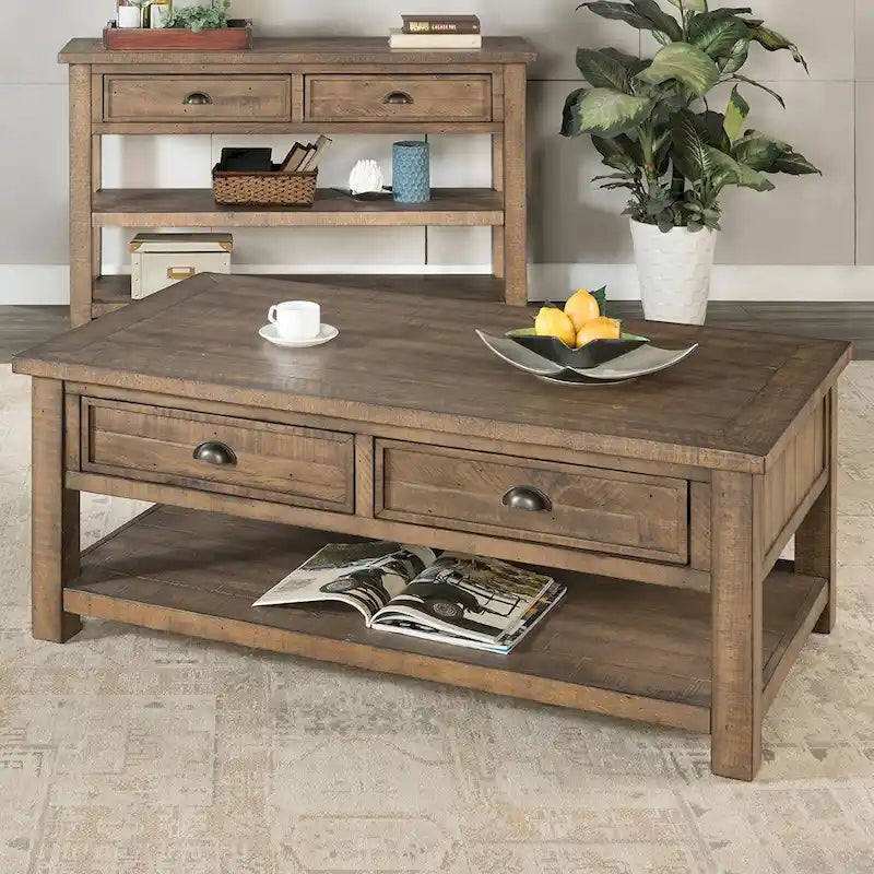 Table basse 2 tiroirs en bois massif Downington