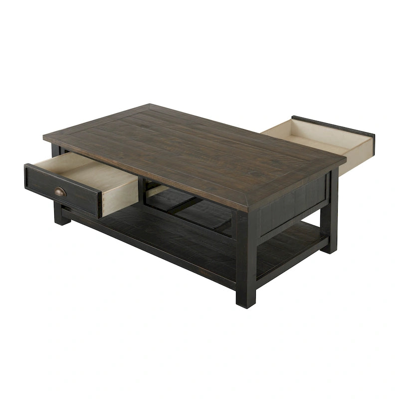 Table basse 2 tiroirs en bois massif Downington