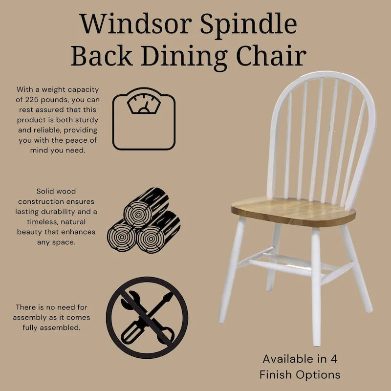 Chaise de salle à manger Windsor en bois massif à dossier à fuseaux