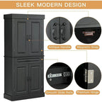 Armoire de cuisine autoportante de 71 po, Armoire de rangement haute avec tiroir et étagères réglables, Placard de sol à 2 portes