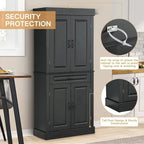 Armoire de cuisine autoportante de 71 po, Armoire de rangement haute avec tiroir et étagères réglables, Placard de sol à 2 portes