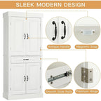 Armoire de cuisine autoportante de 71 po, Armoire de rangement haute avec tiroir et étagères réglables, Placard de sol à 2 portes