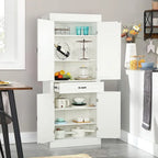 Armoire de cuisine autoportante de 71 po, Armoire de rangement haute avec tiroir et étagères réglables, Placard de sol à 2 portes