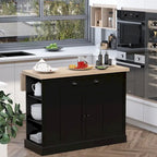 HOMCOM Fluted-Style Wooden Kitchen Island, Countertop with Drop Leaf, Drawer, Open Shelves, Storage