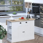 Îlot de cuisine en bois de style cannelé avec abattant, tiroir, étagères ouvertes et rangement