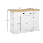 Îlot de cuisine en bois de style cannelé avec abattant, tiroir, étagères ouvertes et rangement