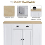 Îlot de cuisine en bois de style cannelé avec abattant, tiroir, étagères ouvertes et rangement