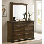 Lit traditionnel Maderne en panneaux de bois avec commode, miroir, table de nuit, finition noyer antique