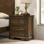 Lit traditionnel Maderne en panneaux de bois avec commode, miroir, table de nuit, finition noyer antique