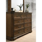 Lit traditionnel Maderne en panneaux de bois avec commode, miroir, table de nuit, finition noyer antique