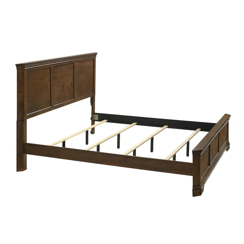 Lit traditionnel Maderne en panneaux de bois avec commode, miroir, table de nuit, finition noyer antique