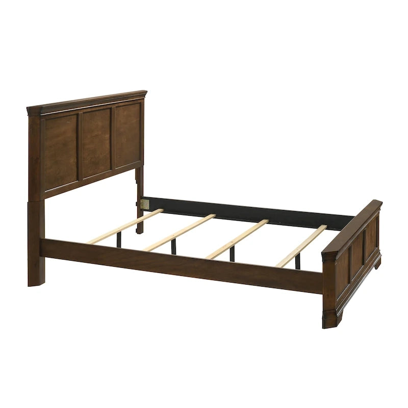 Lit traditionnel Maderne en panneaux de bois avec commode, miroir, table de nuit, finition noyer antique