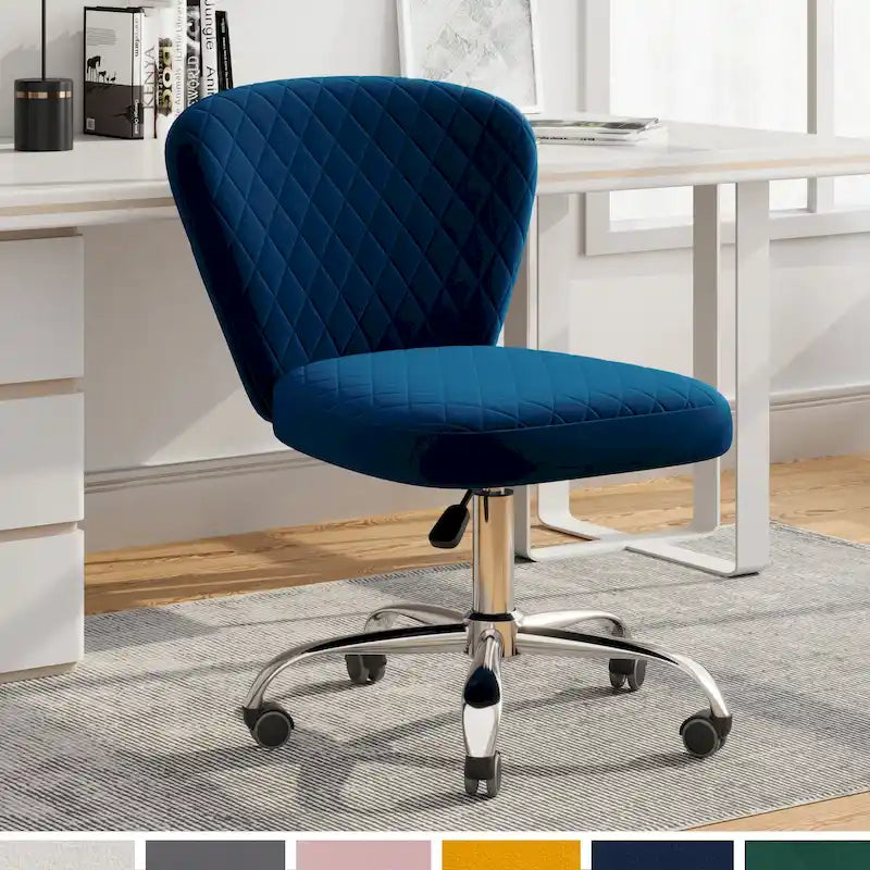 Corvus Velvet Armless Adjustable Swivel Home Office Chair