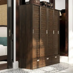 Armoire à portes battantes avec tiroirs et tringle à vêtements, marron