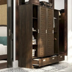 Armoire à portes battantes avec tiroirs et tringle à vêtements, marron