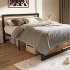 Base de lit plateforme avec tête de lit, aucun sommier tapissier requis, charge maximale de 317 kg, marron rustique