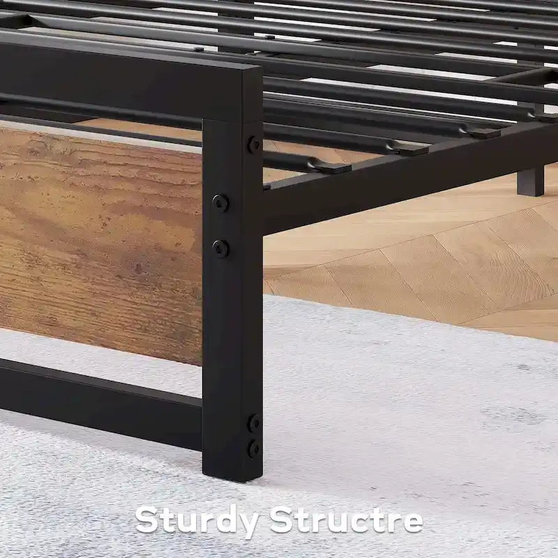 Base de lit plateforme avec tête de lit, aucun sommier tapissier requis, charge maximale de 317 kg, marron rustique