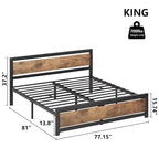Base de lit plateforme avec tête de lit, aucun sommier tapissier requis, charge maximale de 317 kg, marron rustique