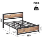 Base de lit plateforme avec tête de lit, aucun sommier tapissier requis, charge maximale de 317 kg, marron rustique