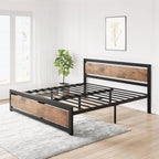 Base de lit plateforme avec tête de lit, aucun sommier tapissier requis, charge maximale de 317 kg, marron rustique