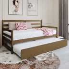 Lit de repos double en bois rustique avec lit gigogne