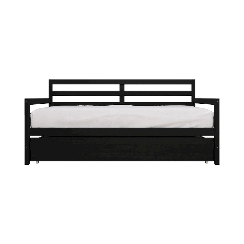 Lit de repos double en bois rustique avec lit gigogne