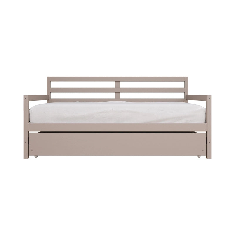 Lit de repos double en bois rustique avec lit gigogne