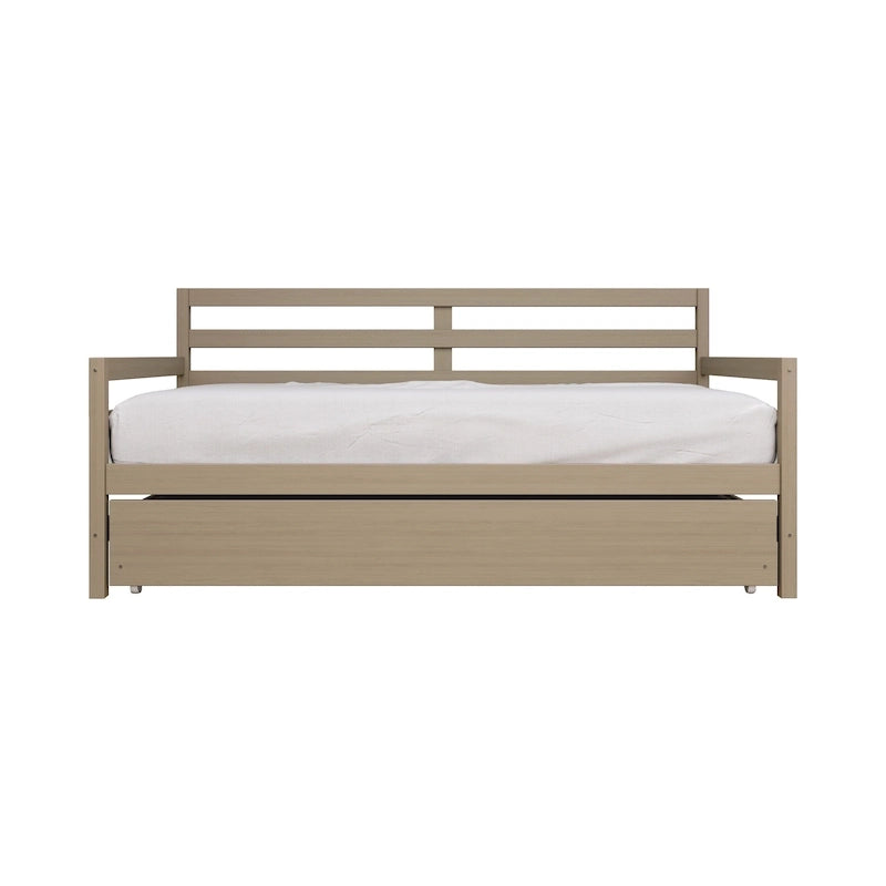Lit de repos double en bois rustique avec lit gigogne