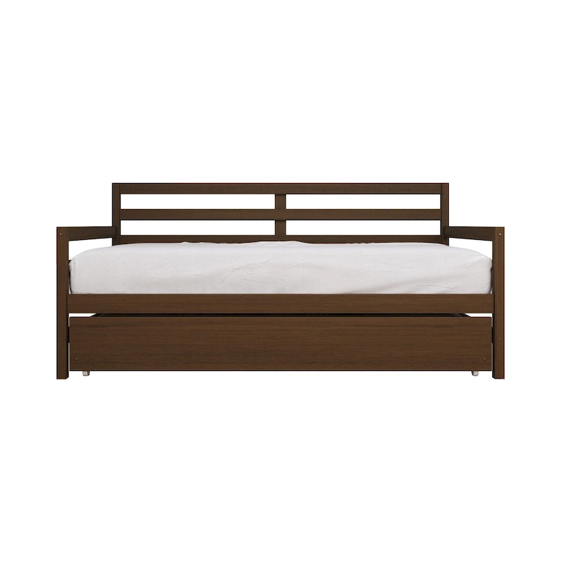 Lit de repos double en bois rustique avec lit gigogne