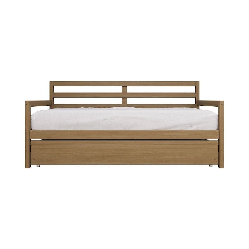 Lit de repos double en bois rustique avec lit gigogne