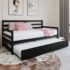 Lit de repos double en bois rustique avec lit gigogne