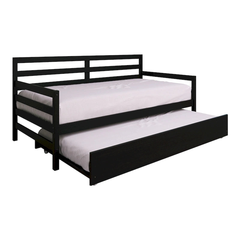 Lit de repos double en bois rustique avec lit gigogne