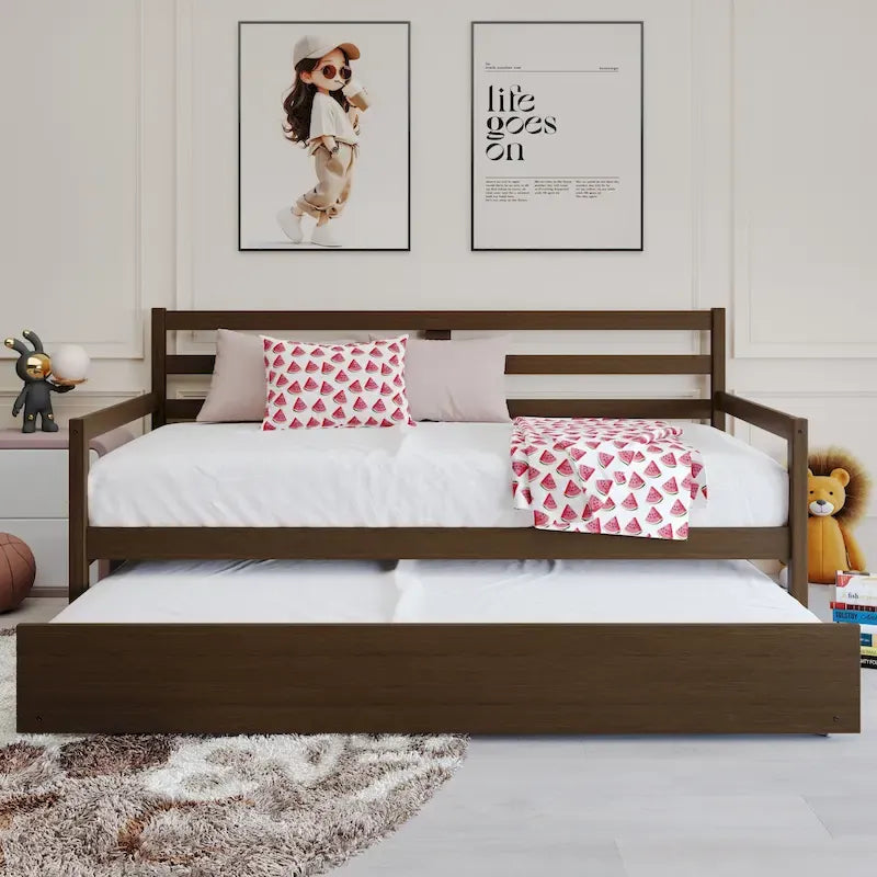 Lit de repos double en bois rustique avec lit gigogne