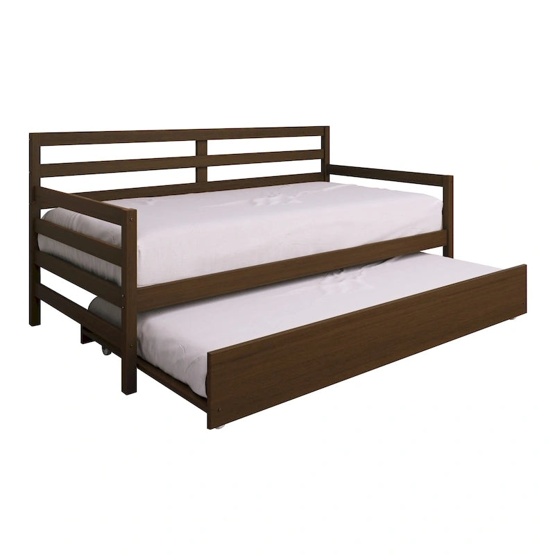 Lit de repos double en bois rustique avec lit gigogne