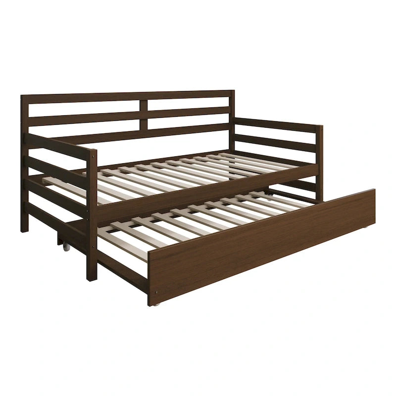 Lit de repos double en bois rustique avec lit gigogne