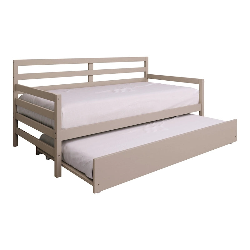 Lit de repos double en bois rustique avec lit gigogne