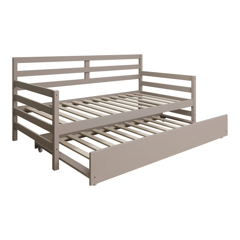 Lit de repos double en bois rustique avec lit gigogne