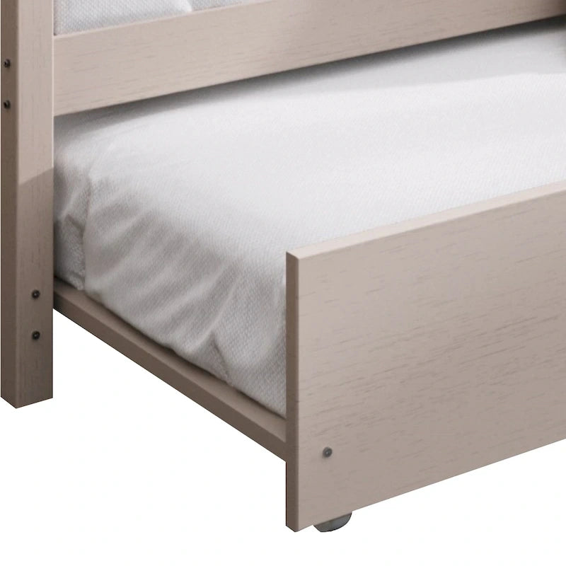 Lit de repos double en bois rustique avec lit gigogne