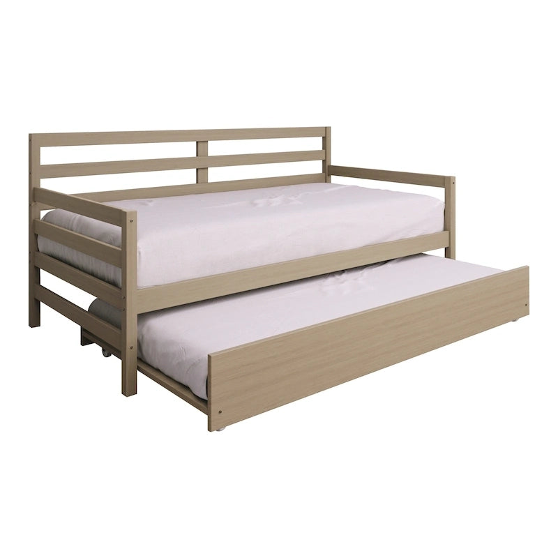 Lit de repos double en bois rustique avec lit gigogne
