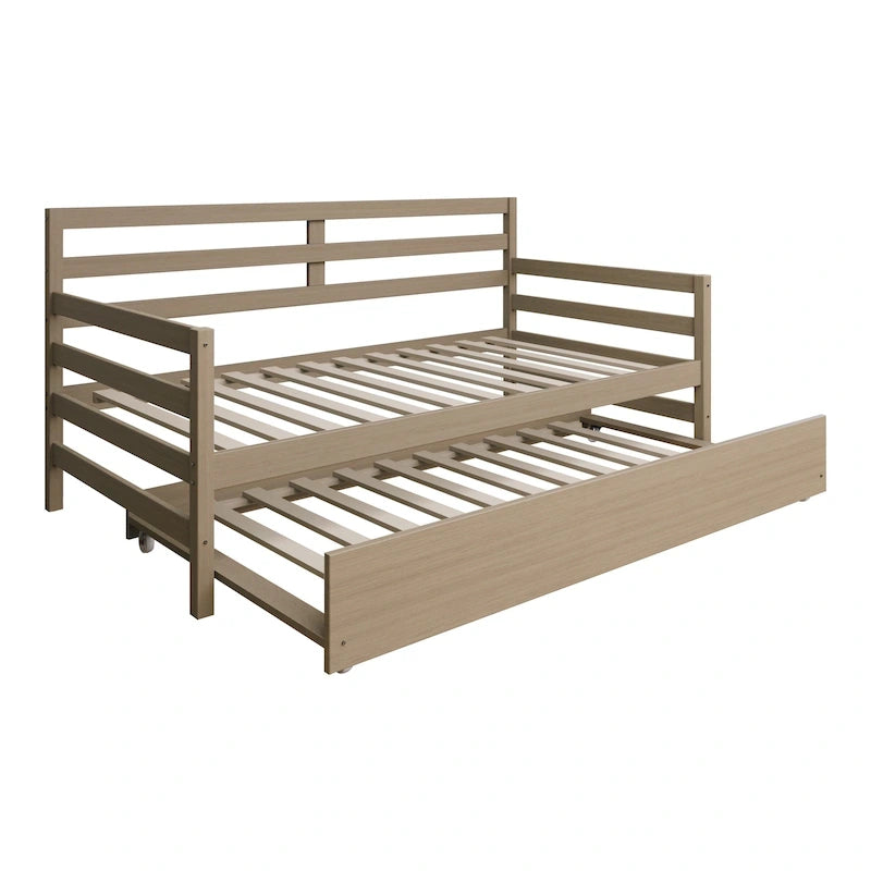 Lit de repos double en bois rustique avec lit gigogne