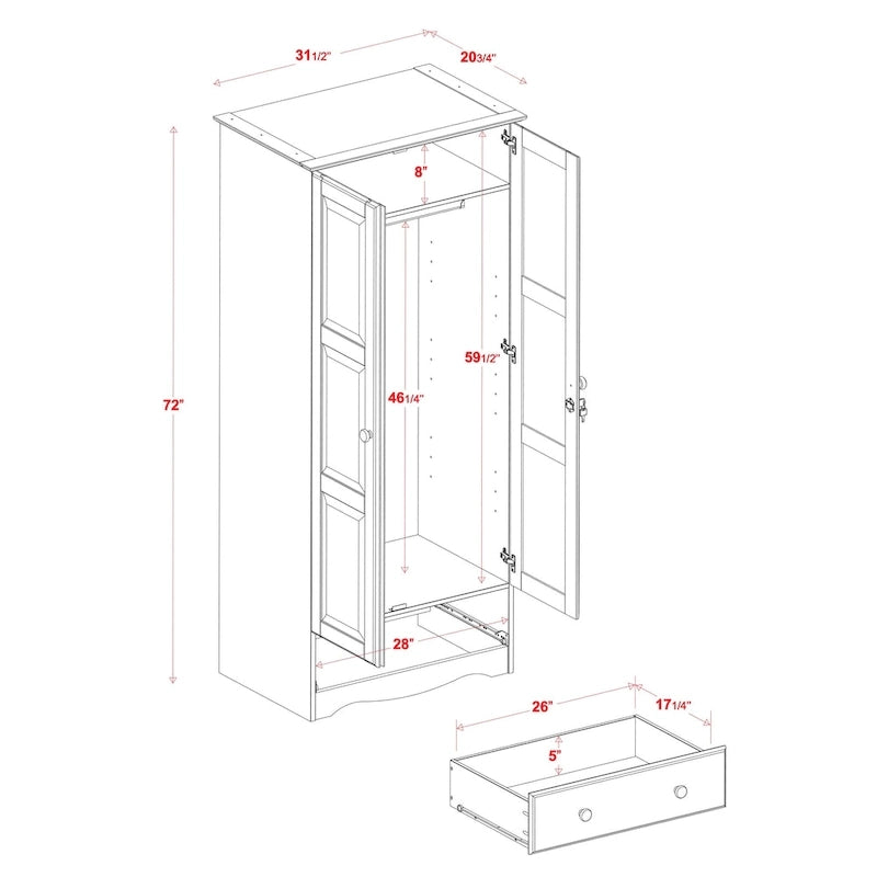 Armoire flexible en bois massif avec poignées en métal ou en bois