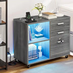 Meuble Classeur en Bois avec Station de Charge Classeur Latéral Mobile Verrouillable Compatible avec les Dossiers de Taille A4 Lettre Légal
