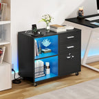 Meuble Classeur en Bois avec Station de Charge Classeur Latéral Mobile Verrouillable Compatible avec les Dossiers de Taille A4 Lettre Légal