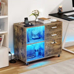 Meuble Classeur en Bois avec Station de Charge Classeur Latéral Mobile Verrouillable Compatible avec les Dossiers de Taille A4 Lettre Légal