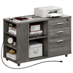 Meuble Classeur en Bois avec Station de Charge Classeur Latéral Mobile Verrouillable Compatible avec les Dossiers de Taille A4 Lettre Légal