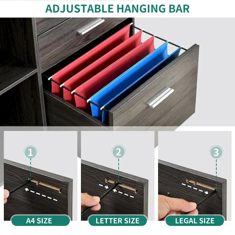 Meuble Classeur en Bois avec Station de Charge Classeur Latéral Mobile Verrouillable Compatible avec les Dossiers de Taille A4 Lettre Légal