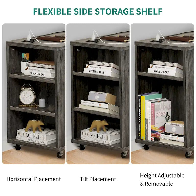 Meuble Classeur en Bois avec Station de Charge Classeur Latéral Mobile Verrouillable Compatible avec les Dossiers de Taille A4 Lettre Légal