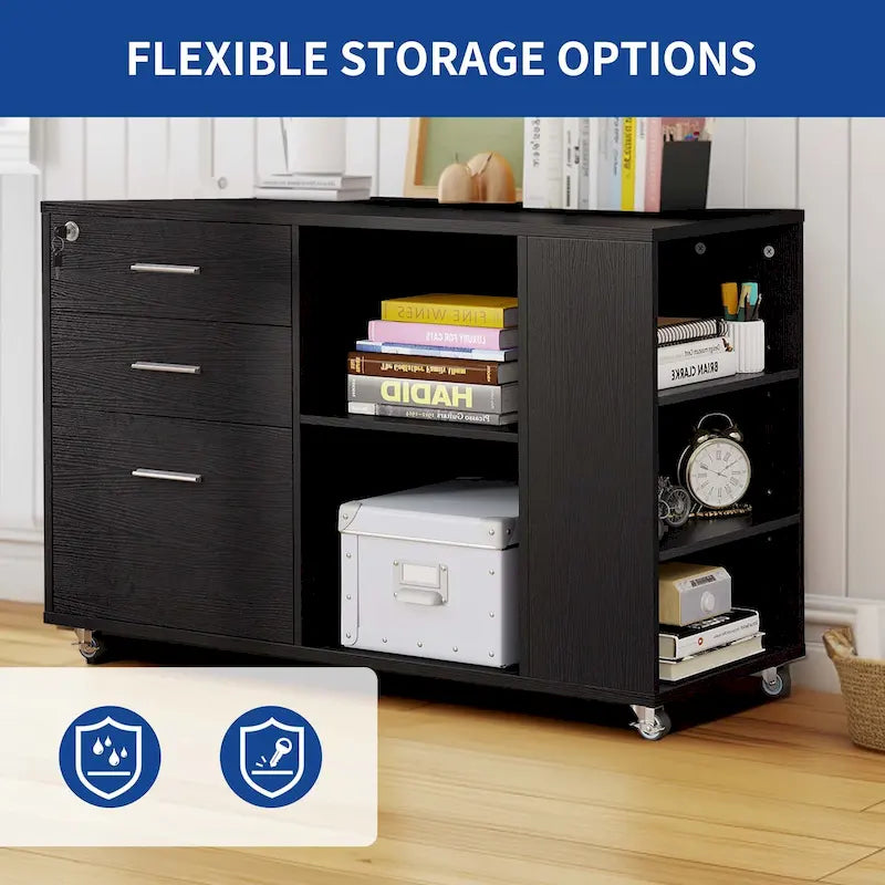 Meuble Classeur en Bois avec Station de Charge Classeur Latéral Mobile Verrouillable Compatible avec les Dossiers de Taille A4 Lettre Légal