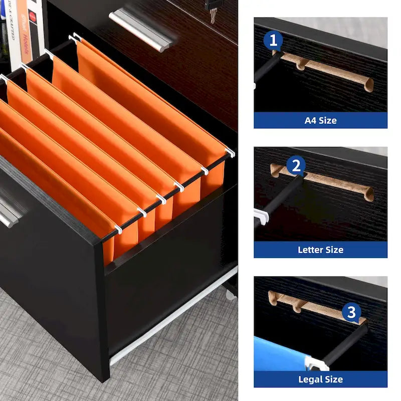 Meuble Classeur en Bois avec Station de Charge Classeur Latéral Mobile Verrouillable Compatible avec les Dossiers de Taille A4 Lettre Légal