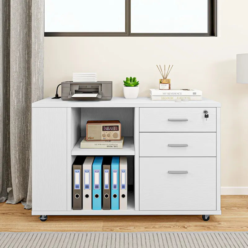 Meuble Classeur en Bois avec Station de Charge Classeur Latéral Mobile Verrouillable Compatible avec les Dossiers de Taille A4 Lettre Légal